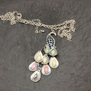 Blue and Pink Teardrop Pendant Necklace with Silver Chain